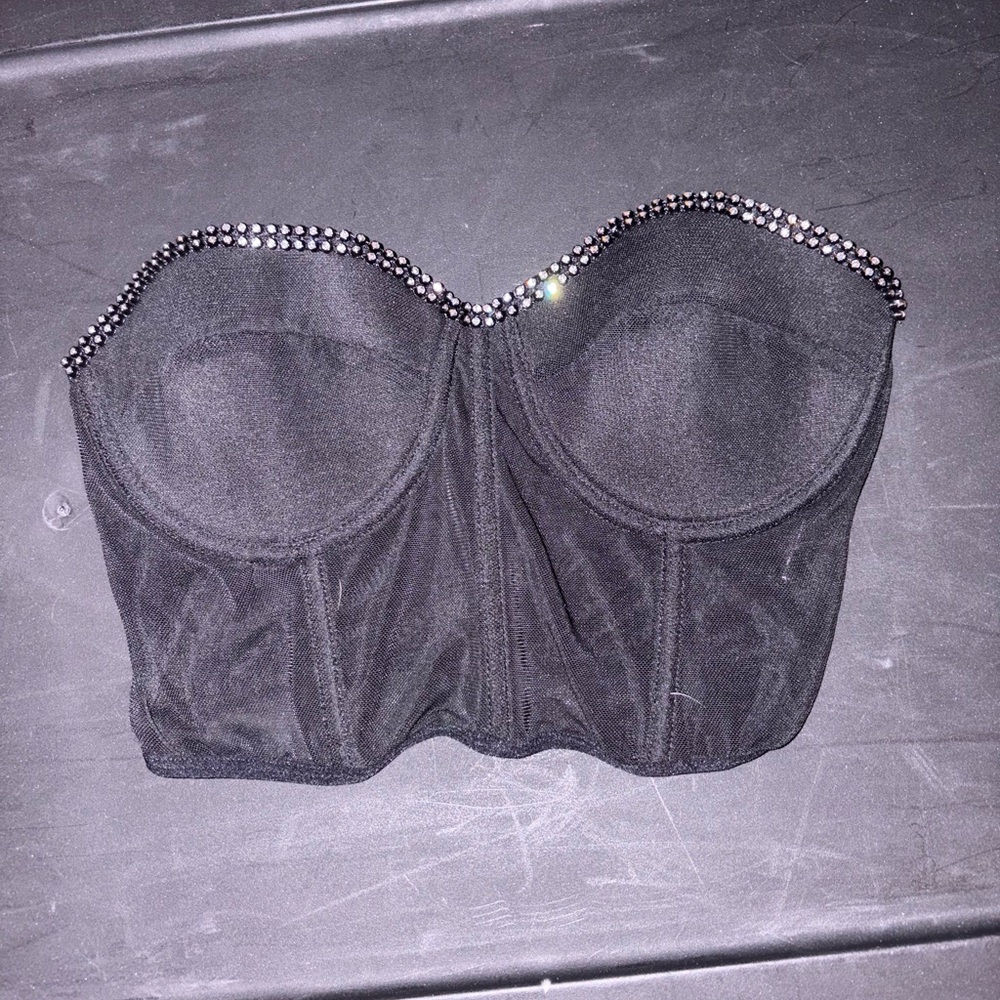 Black Strapless Bustier with Rhinestone Trim